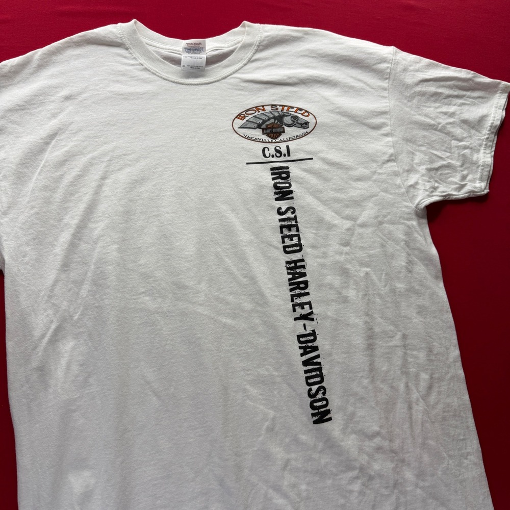 VTG Y2K Harley-Davidson Iron Steed Vacaville CA Graphic T-Shirt Mens XL White